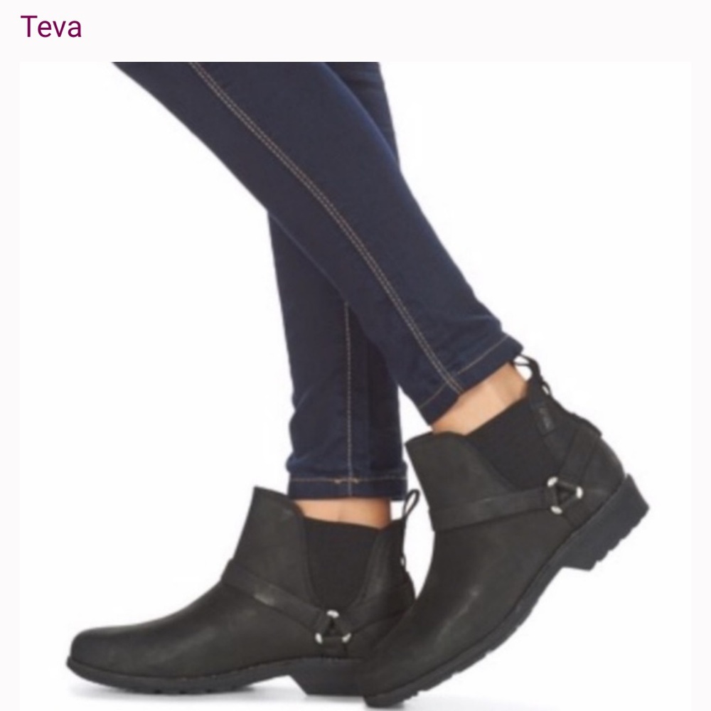 Teva-ELLERY WATERPROOF HARNESS MOTO BLACK LEATHER ANKLE BOOTS